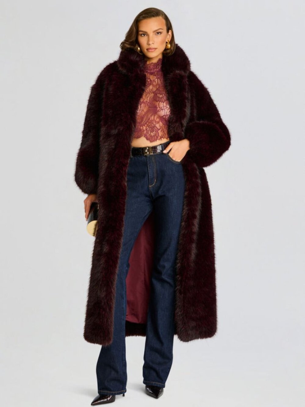 NWT Retrofête Dasha Faux Fur Coat Red Brown Size M $1498